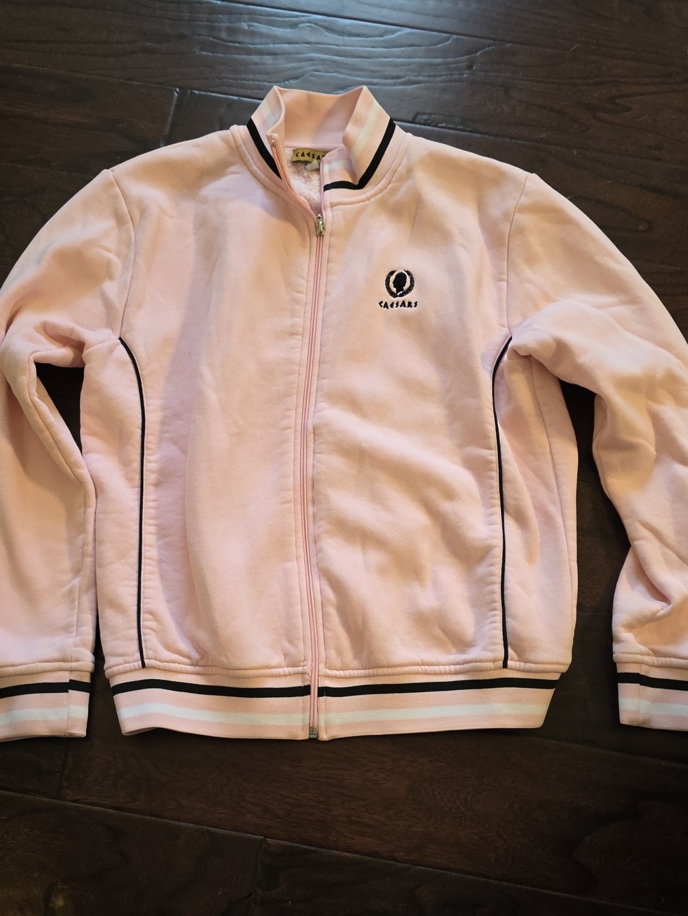 Light Pink Zip-Front Track Jacket with Contrast Piping